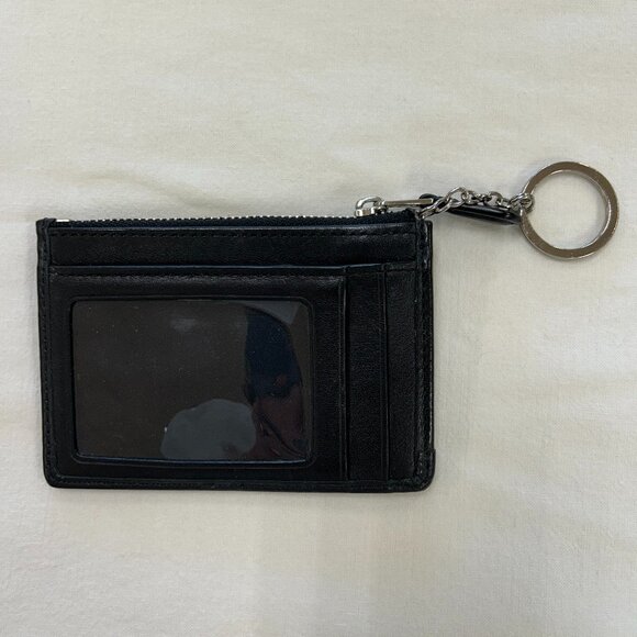 COACH Mini Skinny ID Card Holder / Keychain Black Signature Canvas - Picture 3 of 5